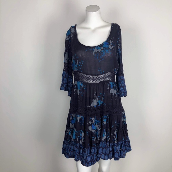 Free People Voile Lace Purple Floral Dress Tiered - Picture 2 of 5